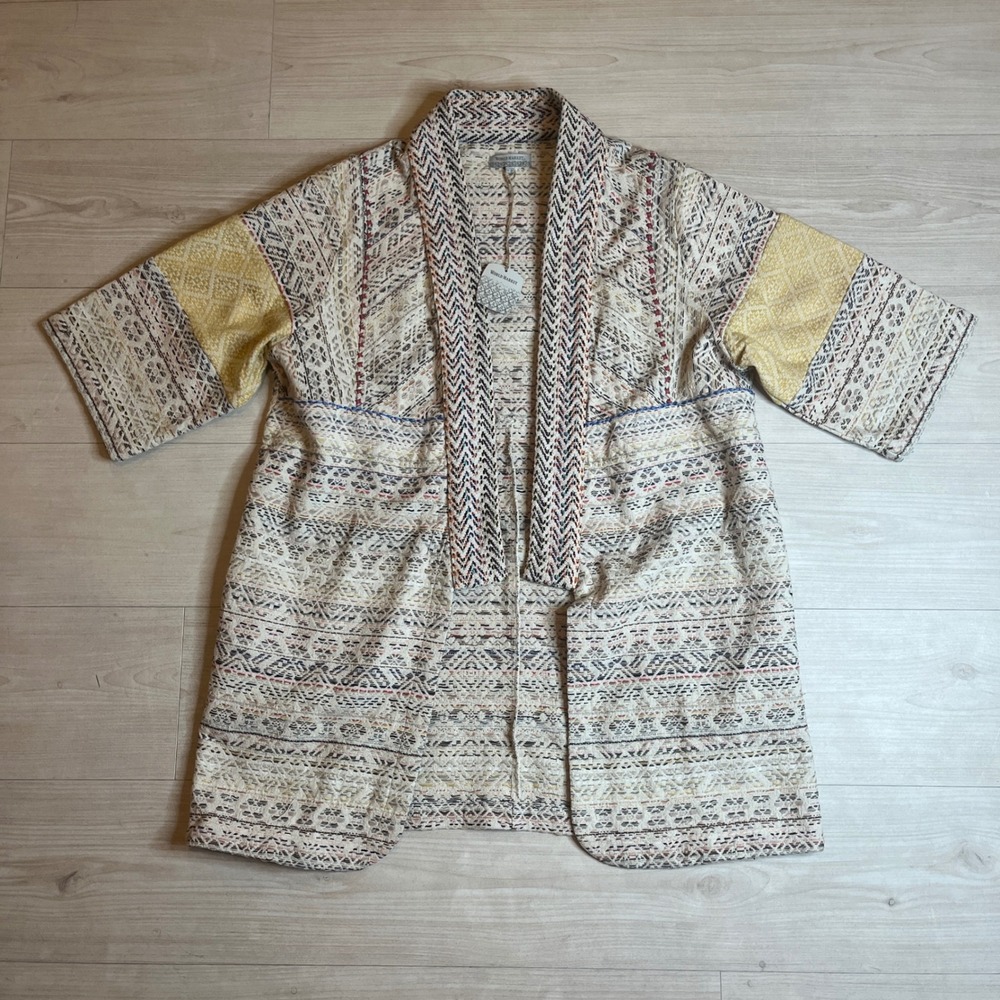 World Market Women L/XL Jacquard Boho Kimono Colorful Cardigan Woven